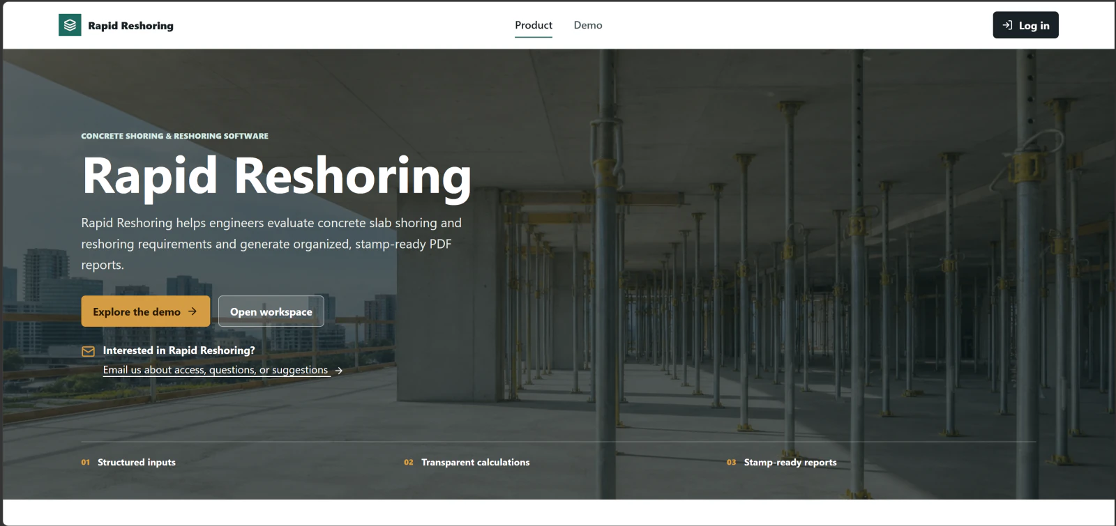Rapid Reshoring website showcasing its engineering software
